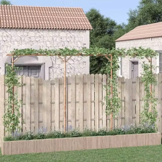 Berkfield Home Bamboo Pergola in Brown, W: 385 cm, D: 40 cm, H: 205 cm
