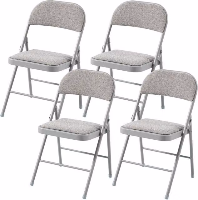 FLAVORA Set of 4 Grey Fabric Cushioned Folding Office Chairs