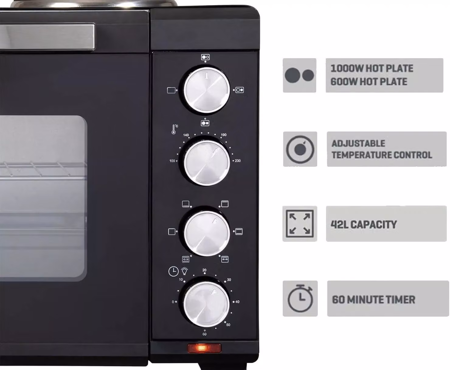 Daewoo Mini Countertop Electric Cooker with Grill and Timer in Black – 4