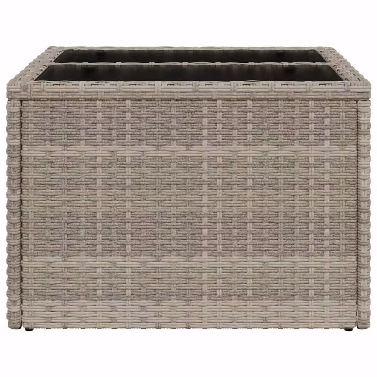 Berkfield Home Garden Table with Glass Top in Light Grey, W/D/H: 55 x 55 x 37 cm