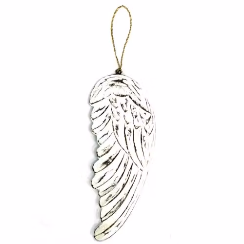 KDMD Handcrafted Shabby Chic Wooden Angel Wing Wall Plaque in White, 30 cm – 1
