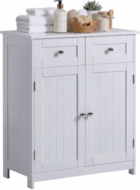 Havendro Modern White Bathroom Storage Cabinet with 2 Doors and 2 Drawers