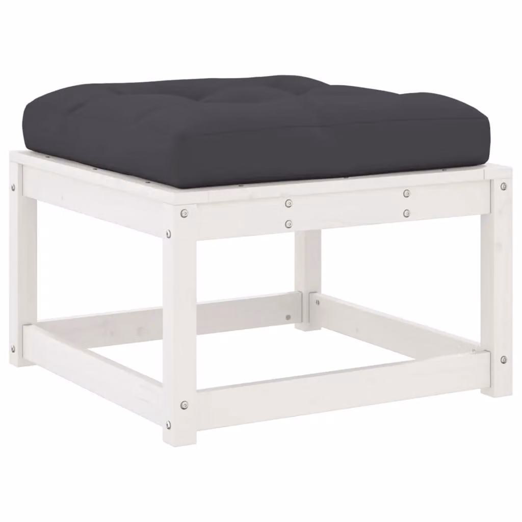Berkfield Home Rustic White Solid Wood Pine Garden Footstool with Cushions – 2
