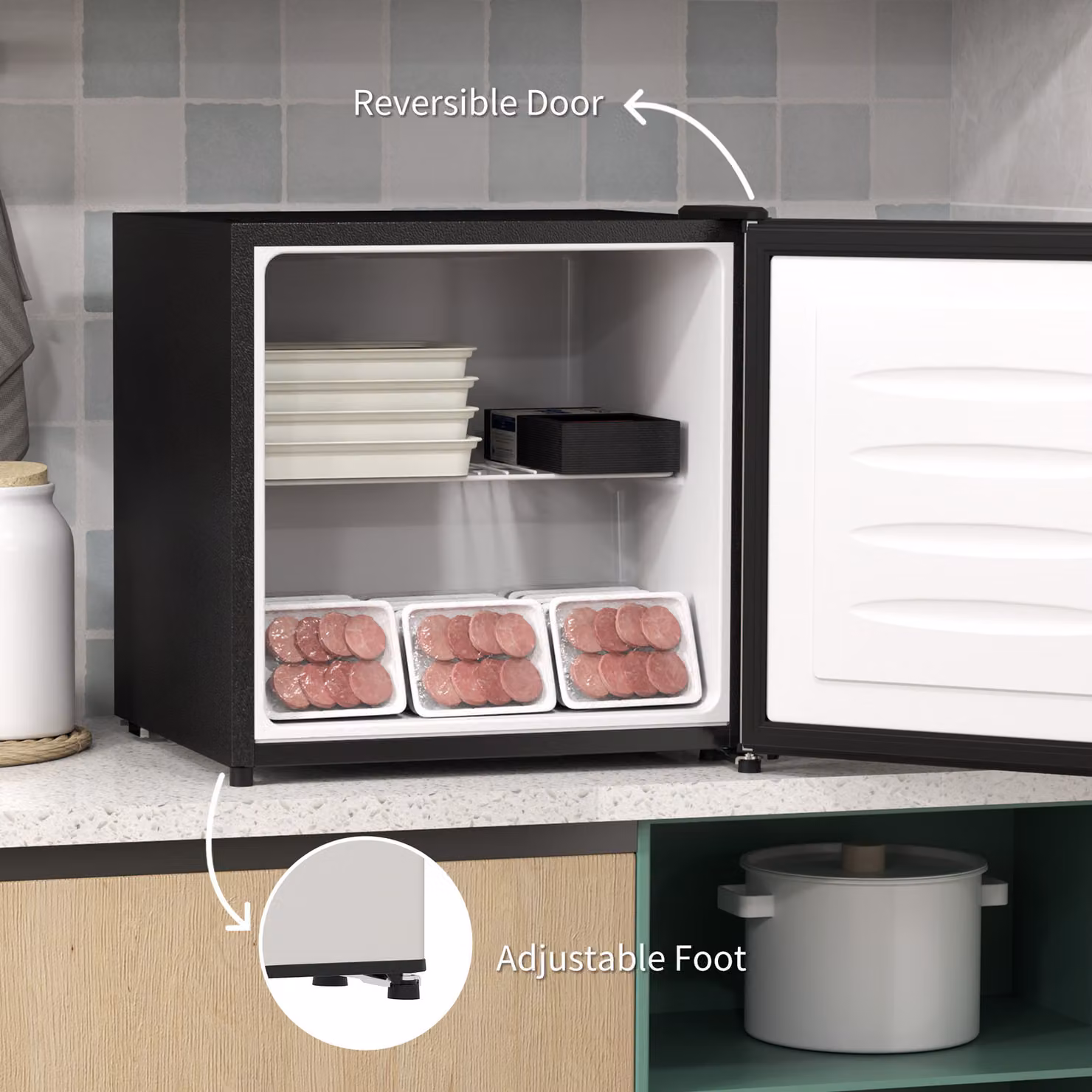 HOMCOM 35L Mini Upright Countertop Freezer in Silver Tone – 5
