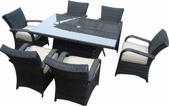 Furniture One 6 Person Brown Rattan Garden Dining Set with Rectangular Table and Cushions