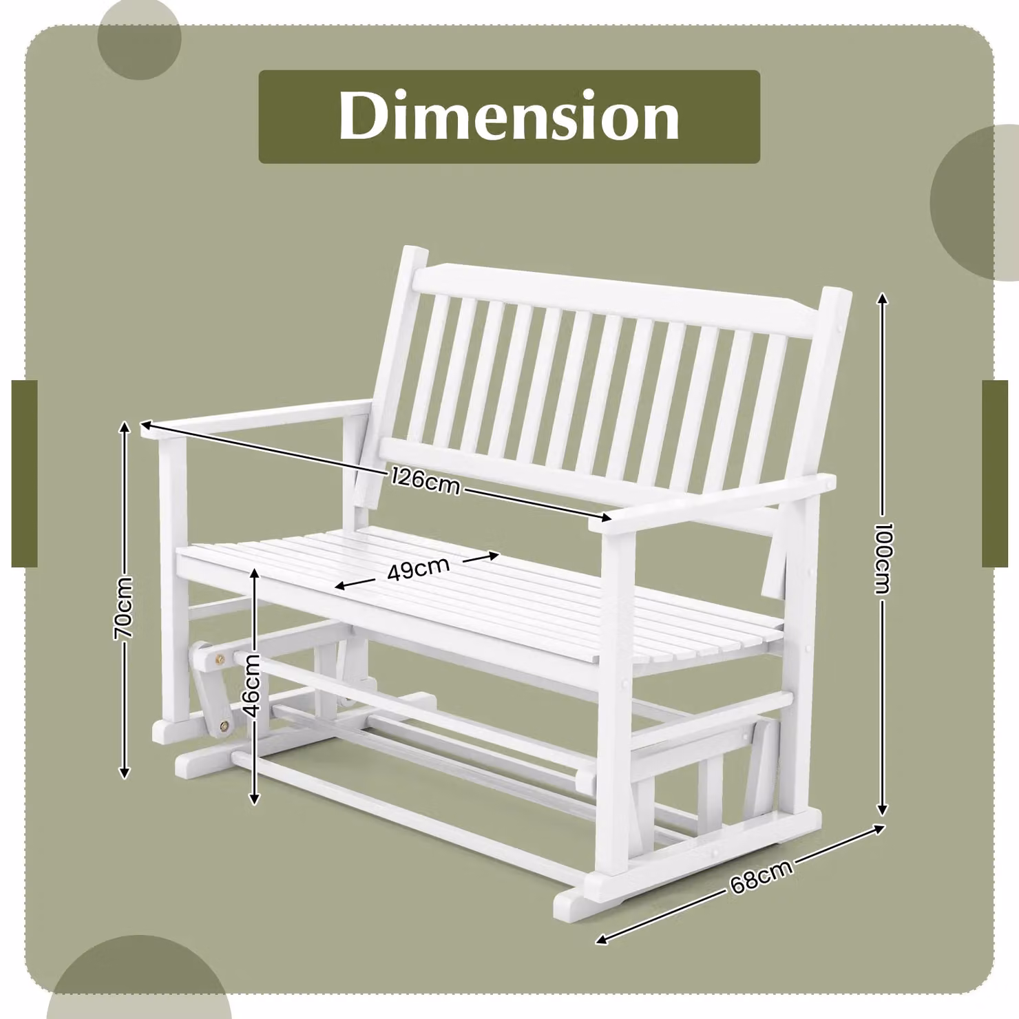 Costway 2 Seater Outdoor Glider Bench in White Poplar Wood with Armrests – 4