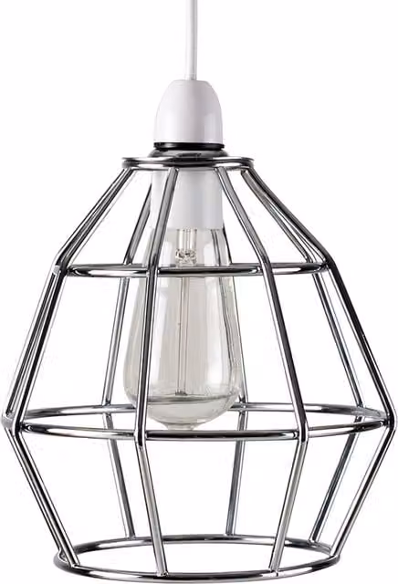 ValueLights Industrial Metal Basket Cage Pendant Ceiling Light Shade in Polished Chrome Silver