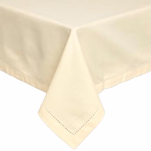 HOMESCAPES Plain Cotton Rectangular Tablecloth in Beige, W/D/H: 137 x 178 cm