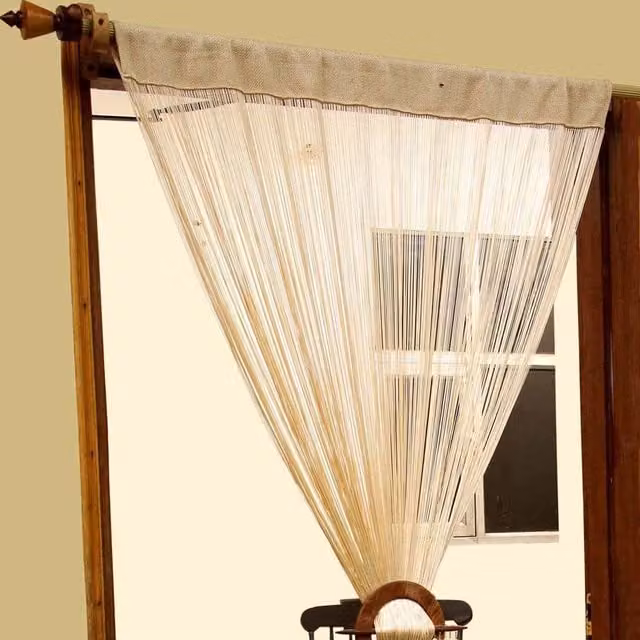 Homescapes Plain Polyester String Curtain in Beige – 1