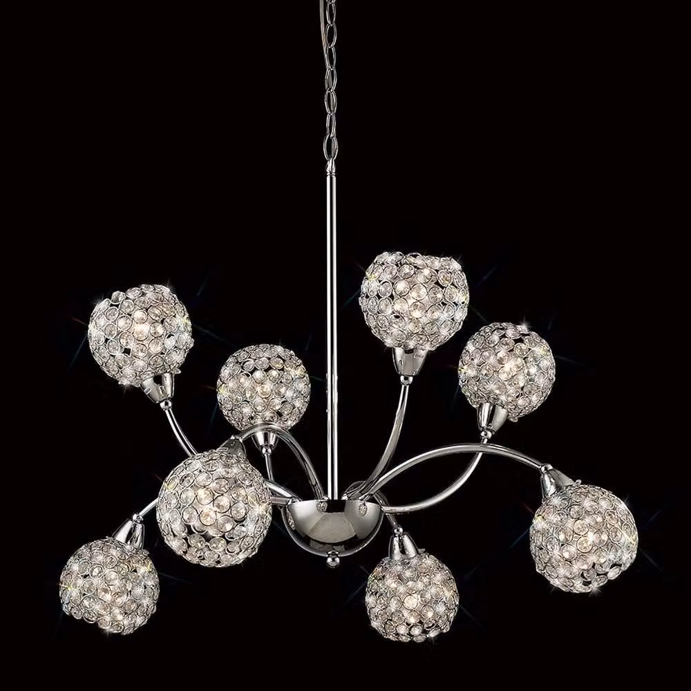 Netlighting Escado 8 Light E14 Pendant Lamp in Polished Chrome and Grey Crystal – 2