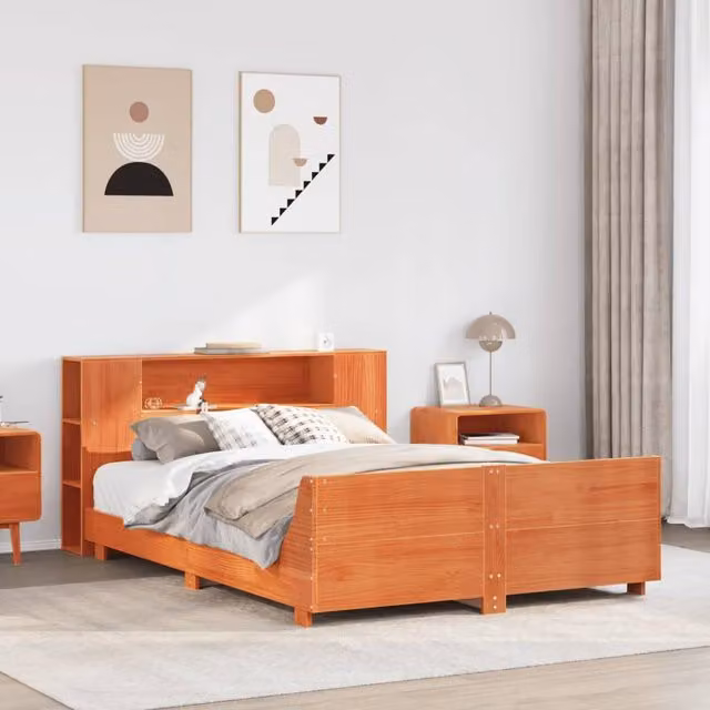 Berkfield Home King Size Solid Wood Pine Bed Frame in Wax Brown, W/D/H: 150 x 200 cm