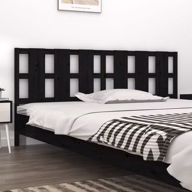 Berkfield Home Rustic Solid Pine Bed Headboard in Black, W: 205.5 cm, D: 4 cm, H: 100 cm