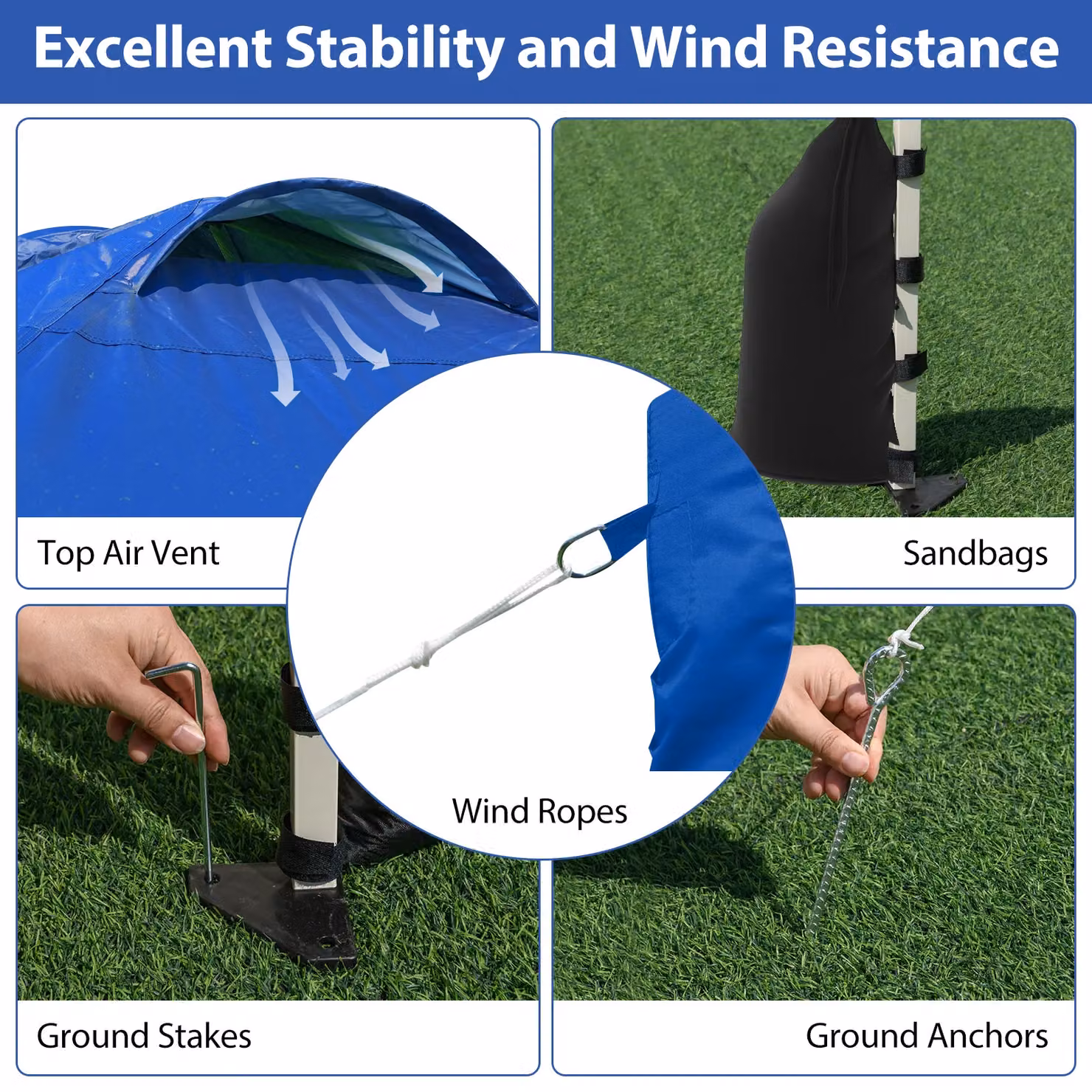 Costway Pop up Canopy Tent with 1 Sidewall and Wheeled Bag, Blue, W: 300 cm x D: 300 cm x H: 266 cm – 6