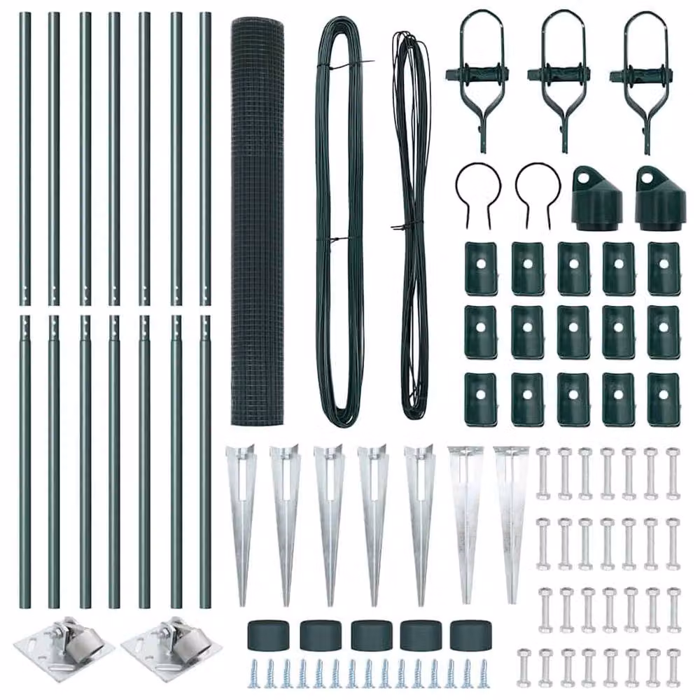 Berkfield Home Green Welded Steel Wire Fence with 7 Spike Posts, W: 10 m, H: 1.4 m – 5