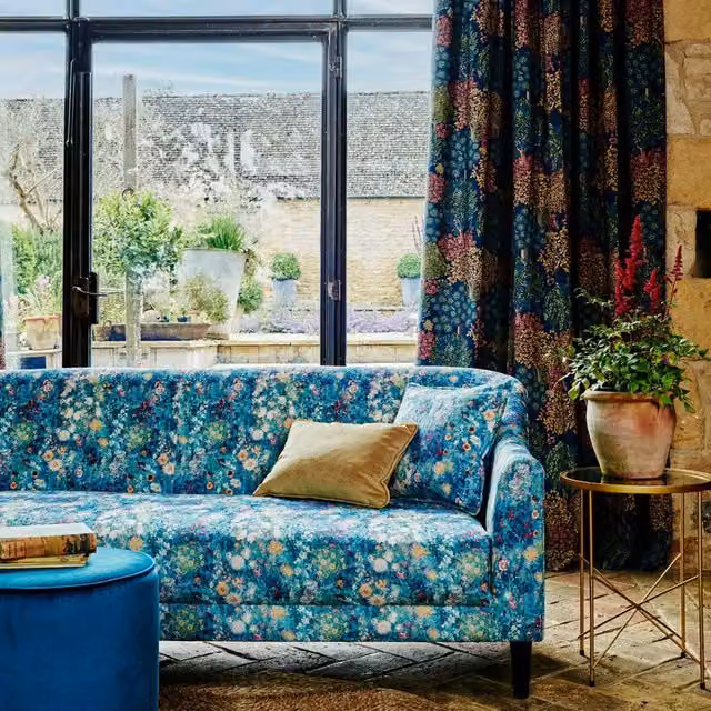 Clarke & Clarke Tatton Midnight Blue Multicolour Fabric