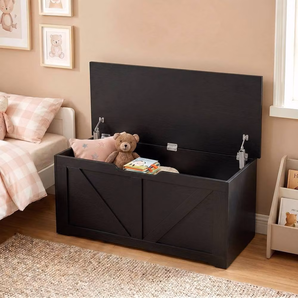 STILVORA Black Modern Storage Chest with Safety Hinges and Seat Top, W/D/H: 161 x 45 x 40 cm – 9