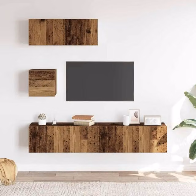 Berkfield Home Classic 4 Piece Wall-Mounted TV Cabinet Set in Brown Engineered Wood