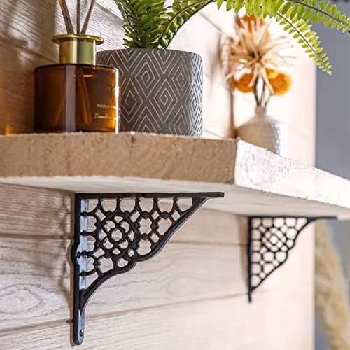 Hammer and Tongs Honeycomb Iron Wall Mounted Shelf Brackets, Pack of 2, Raw Metal Grey/Black, Depth: 15.5 cm – 4