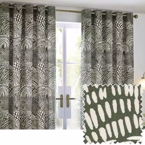 HOEM Nola Abstract Geometric Room Darkening Eyelet Curtains in Green, Width: 117 cm, Height: 137 cm – 1