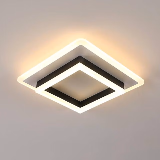 Pheashine Black Square Geometric LED Ceiling Light, 24W, 3000K Warm White, 2350LM, W/D/H: 30 x 30 x 7 cm