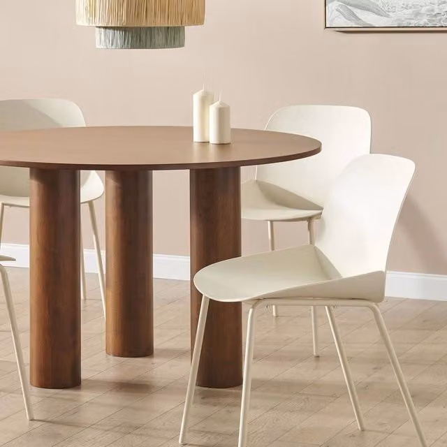 Wyld and Coco Set of 2 Modern Beige Dining Chairs with Synthetic Leather Seats and Iron Legs
