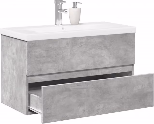 Berkfield Home 2 Piece Modern Wall Mounted Bathroom Furniture Set in Matt Concrete Grey