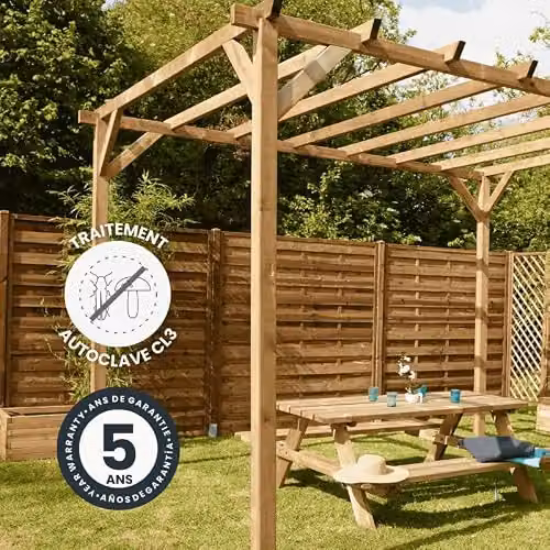 Cerland Magdalie Wooden Pergola in Brown, Pressure-Treated Scots Pine Garden Arbor, W: 400 cm, D: 300 cm, H: 249 cm – 3