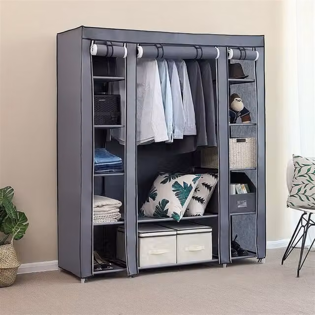 B Living Grey Canvas Fabric Pop Up Wardrobe with Roll Shutter, W/D/H: 45 x 45 x 175 cm