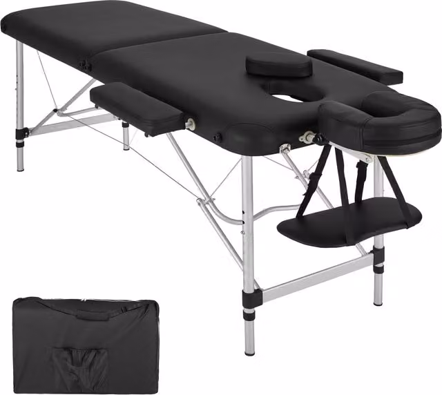 tectake Aluminium 2-Zone Massage Table with Padding Bag in Black
