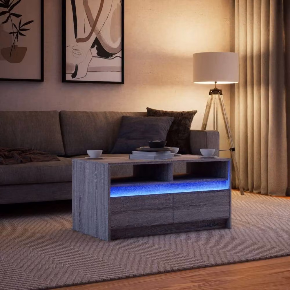 Berkfield Home Modern Rectangular Coffee Table with LED Lights in Grey Sonoma Engineered Wood – 4