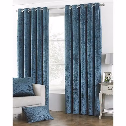 Paoletti Verona Petrol Blue Crushed Velvet Eyelet Curtains, W: 117 cm, H: 183 cm