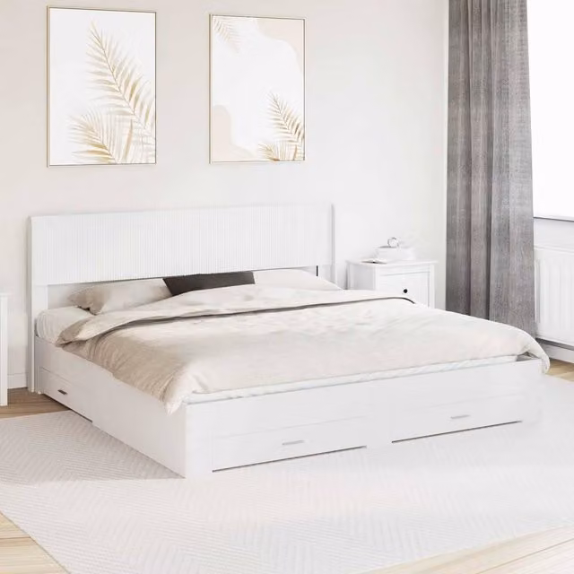 Berkfield Home Modern White Engineered Wood Bed Frame with Storage Drawers and Headboard