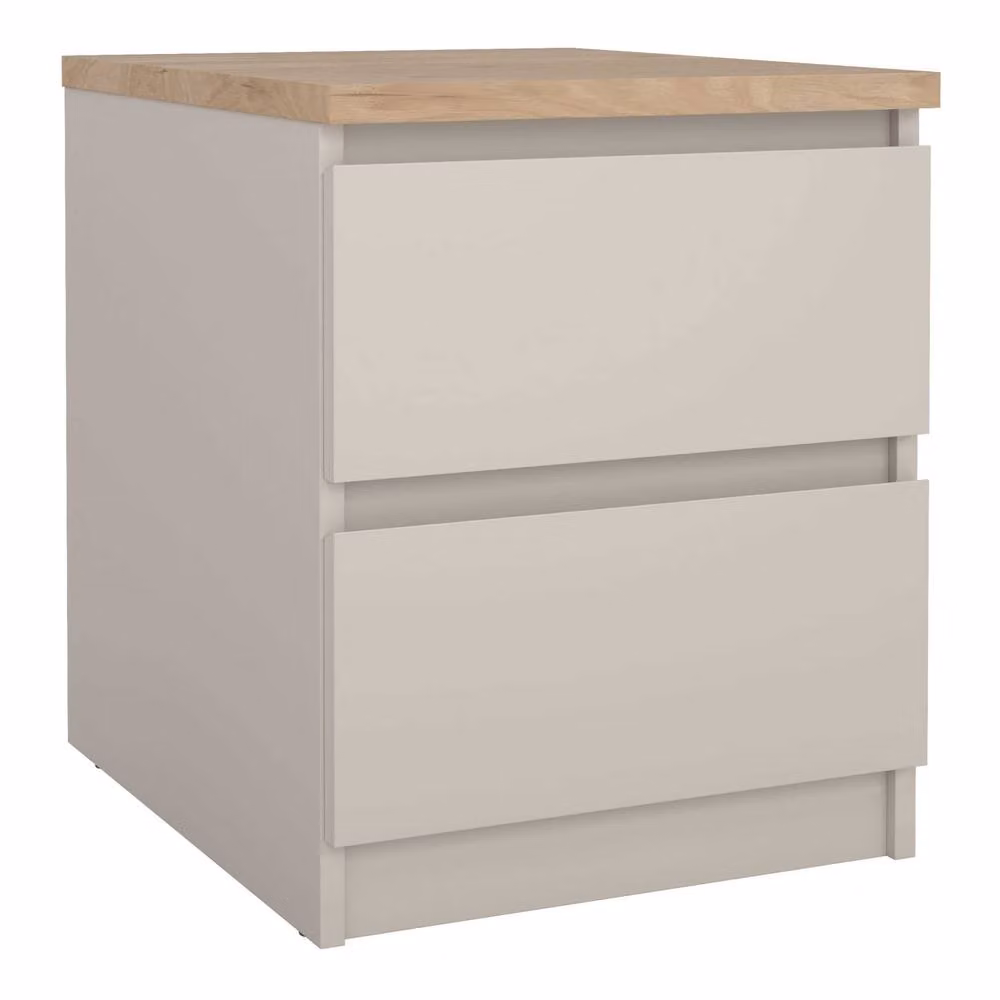 Wyld Haus Budapest Bedside Table in Cashmere Cream and Natural Oak Effect with 2 Drawers, W: 40 cm, D: 40 cm, H: 49.5 cm – 2