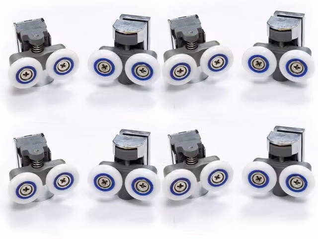 Nes Home Chrome 8 Shower Door Wheels with 4 Top and 4 Bottom Roller Runners in Black, 23mm – 1