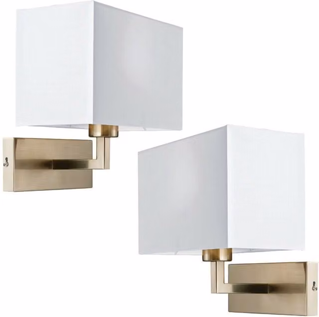 Loops 2 Pack Dimmable LED Wall Light with White Fabric Shade in Silver and White