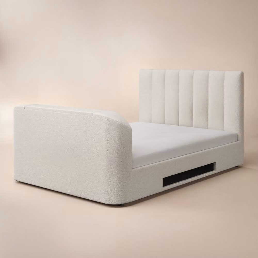 Flair Megane Boucle Upholstered TV Ottoman Bed in Beige, Double (140 x 200 cm) – 2