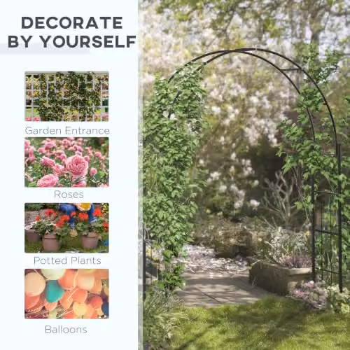 Outsunny Black Metal Garden Arch Trellis Arbor for Outdoor Weddings and Climber Support, H 223 x W 157 x D 40 cm – 3