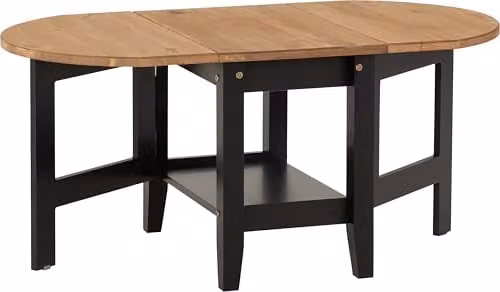 Seconique Santos Drop Leaf Coffee Table in Black and Waxed Pine, W/D/H: 100 x 55 x 45 cm