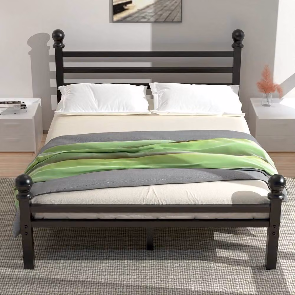 FLAVORA Heavy Duty Metal King Size Bed Frame with Headboard and Footboard in Black – 3