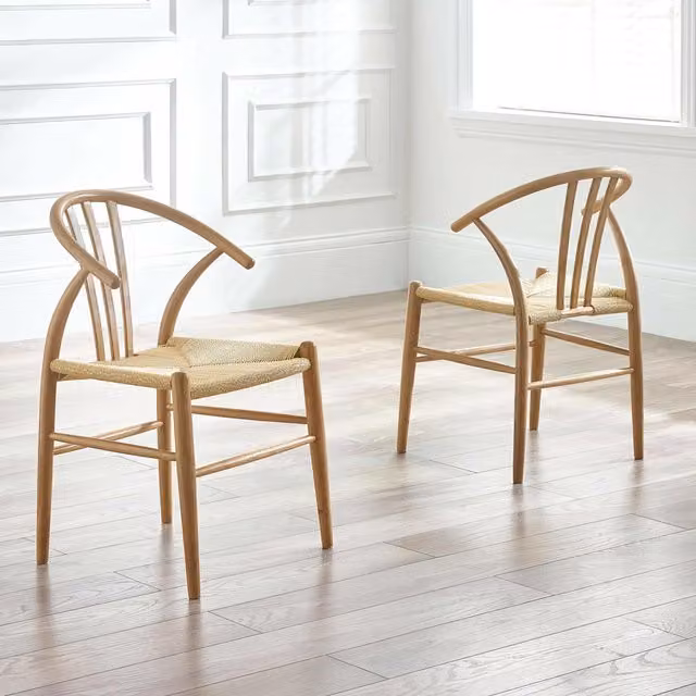 Julian Bowen Set of 2 Symi Scandinavian Dining Chairs in Oak with Beige Fabric and Cord Details