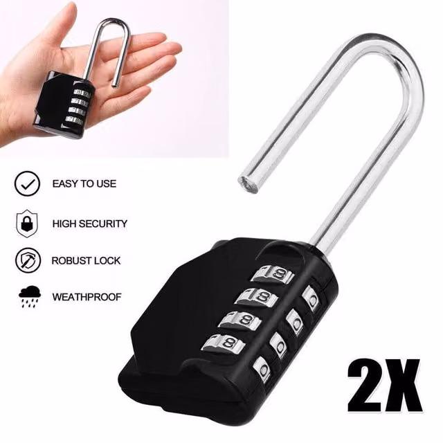 EONLION 2 Pack 4 Digit Combination Padlocks in Black