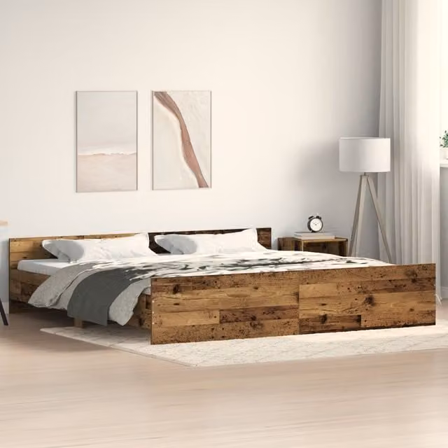 Berkfield Home Rustic Old Wood Bed Frame, Brown, W/D/H: 200 x 200 x 203 cm – 1