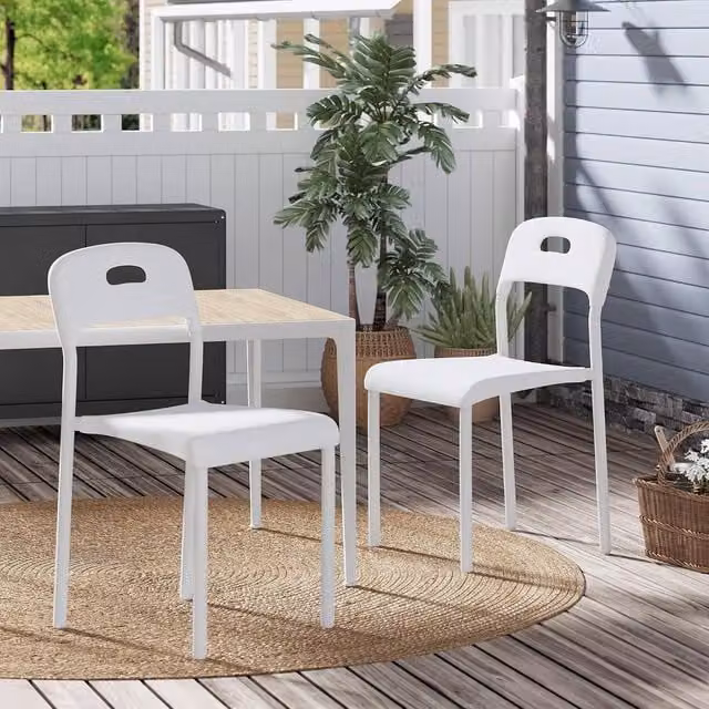 London Boutique Set of 2 Modern Stackable White Plastic and Metal Kitchen Side Chairs – 1
