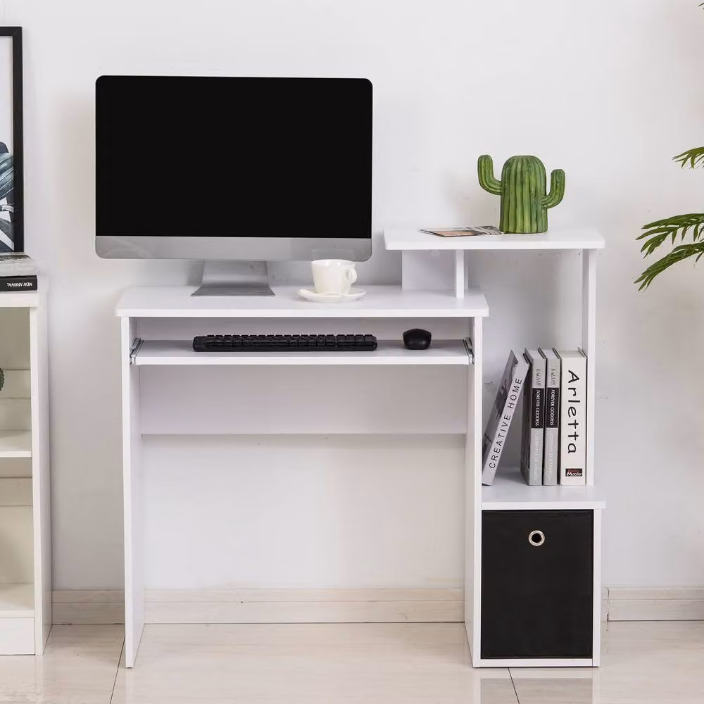 STILVORA Modern White Computer Desk with Single Pedestal and Matt MDF Laminate Finish, W/D/H: 100.0 x 50.0 x 86.6 cm – 2
