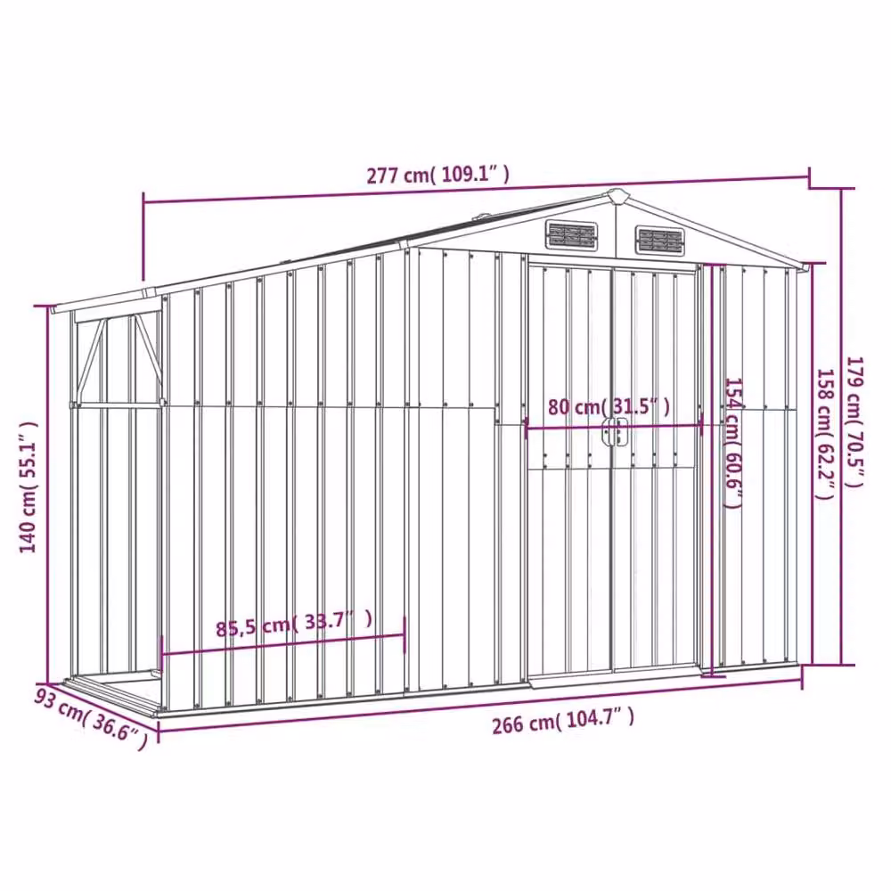 Berkfield Home Brown Galvanised Steel Garden Shed W/D/H: 277 x 93 x 179 cm – 2