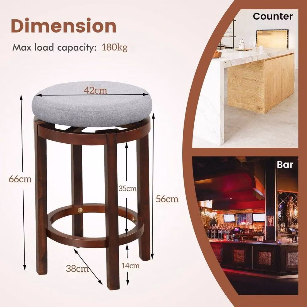 Kelvenix Set of 2 Brown Wooden Counter Height Bar Stools – 2
