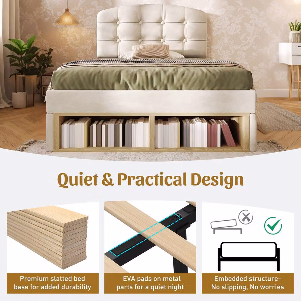 Rolipo Beige Velvet Upholstered Single Bed with Storage Drawers W/D/H: 90 x 190 cm – 5