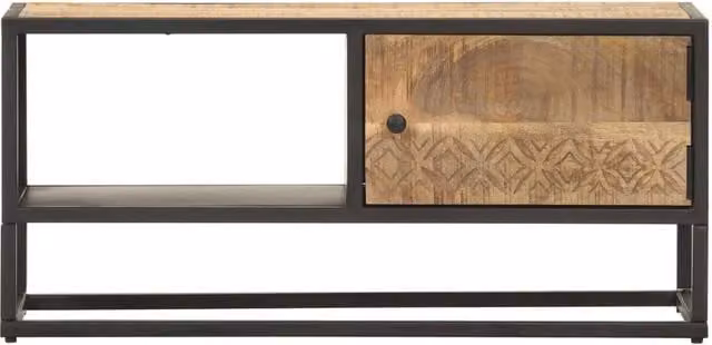 Berkfield Home Rustic Mango Wood TV Cabinet with Carved Door, Brown, W/D/H: 90 x 40 x 40 cm – 1