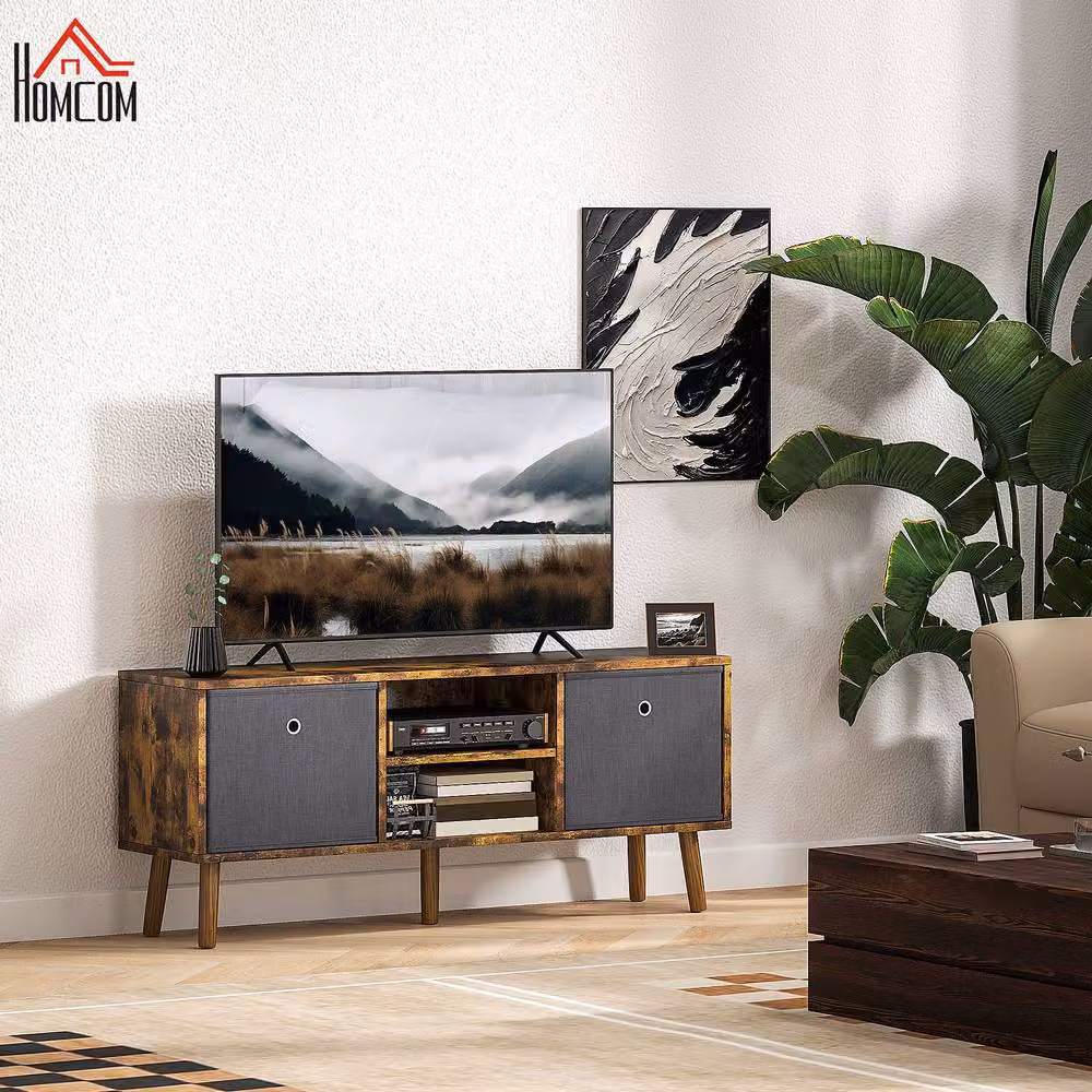 STILVORA Rustic Brown Wood TV Stand with 2 Drawers and Shelves – 2