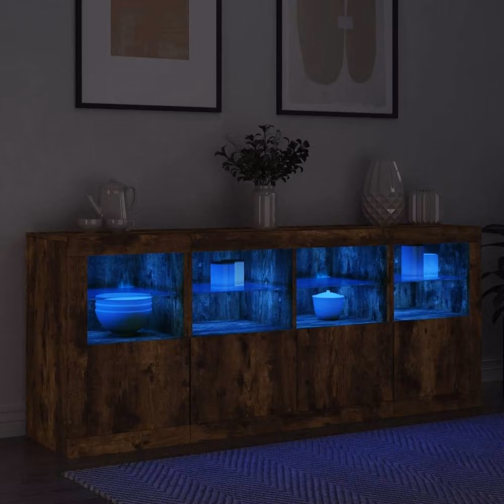 Berkfield Home Modern Sideboard with Integrated LED Lights in Smoked Oak Brown, W: 163 cm, D: 37 cm, H: 67 cm – 4